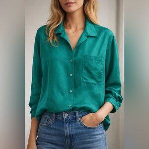 Vintage 100% Silk Teal Button-Up Blouse | Smart Set | Petite Small